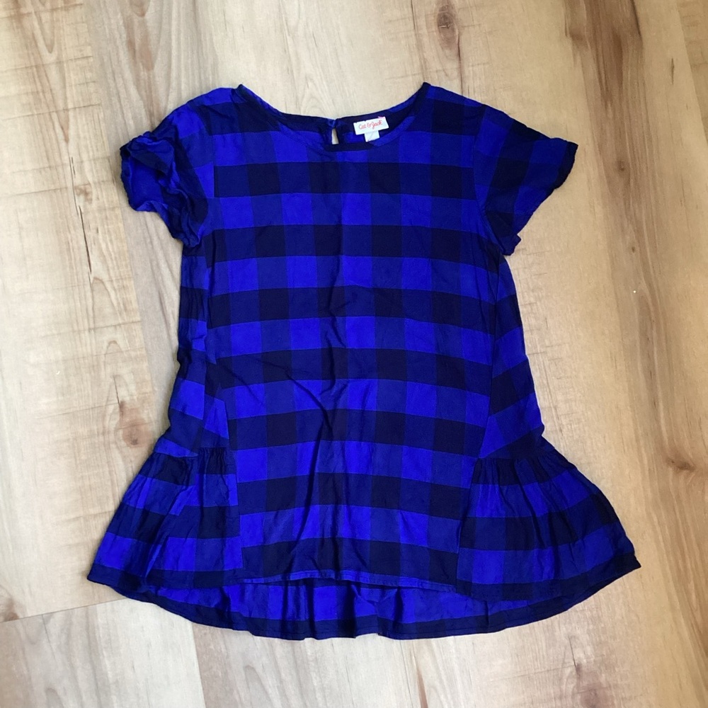 Cat & Jack Blue Checkered Short Sleeve Blouse | girls XL 14/16 | fall casual
